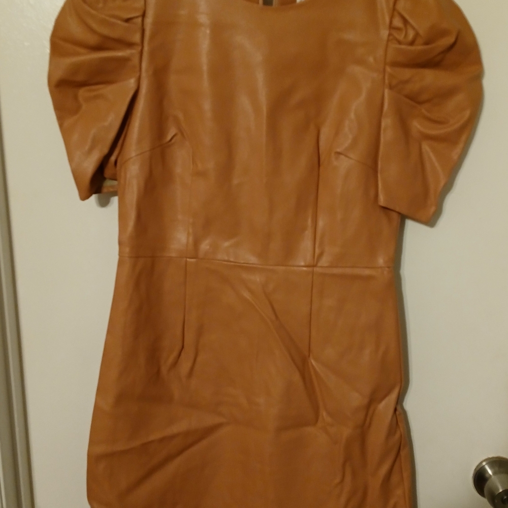 TCEC Tan Puff Sleeve Sheath Dress